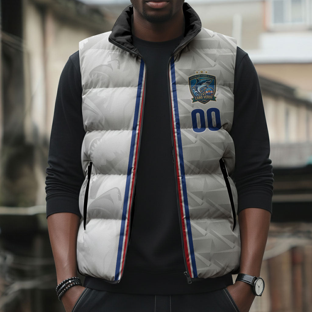 Cabo Verde Kopa di Mundu Custom Sleeveless Puffer Jacket Atlantic Waves White Edition