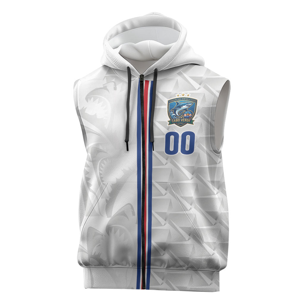 Cabo Verde Kopa di Mundu Custom Sleeveless Zip Hoodie Atlantic Waves White Edition