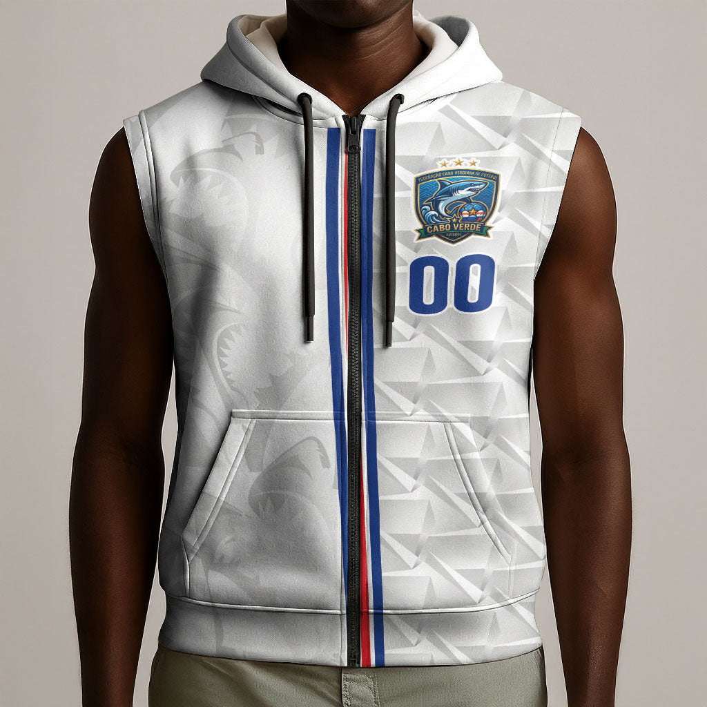 Cabo Verde Kopa di Mundu Custom Sleeveless Zip Hoodie Atlantic Waves White Edition