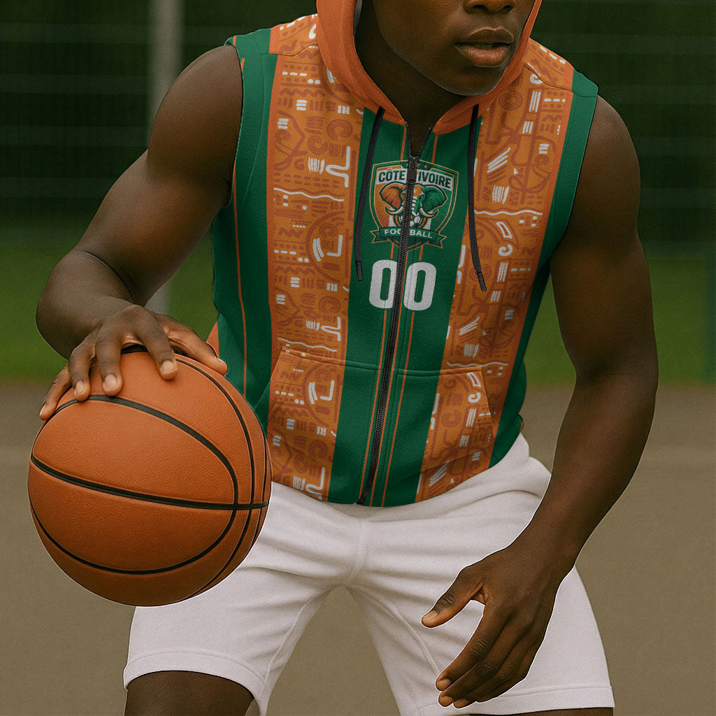 Cote d'Ivoire N'glo Wa Klo Custom Sleeveless Zip Hoodie Baoule Textile Edition