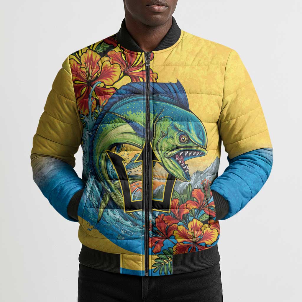 Black Barbadians Mahi-mahi Trident Bomber Puffer Jacket