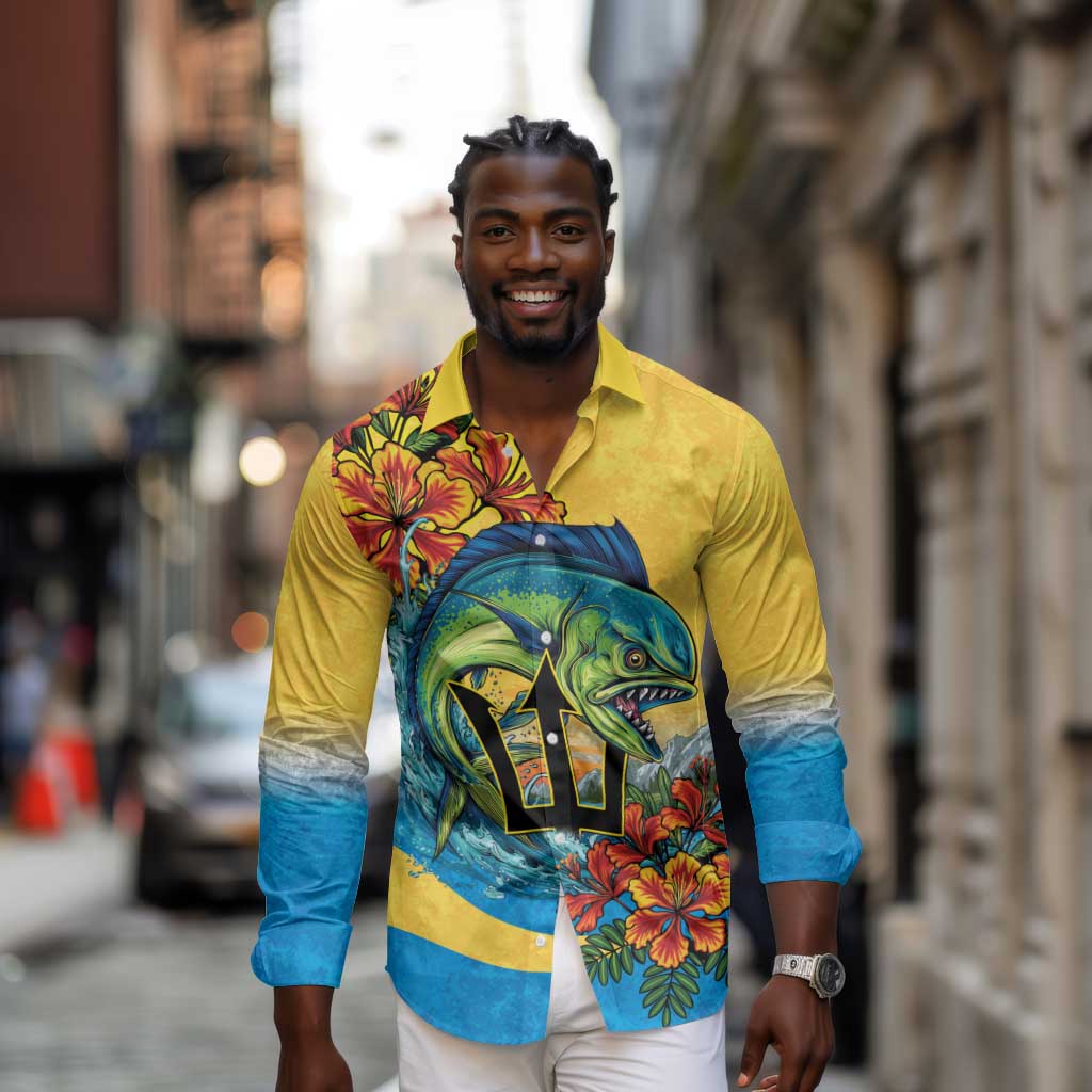 Black Barbadians Mahi-mahi Trident Long Sleeve Button Shirt - African Pride