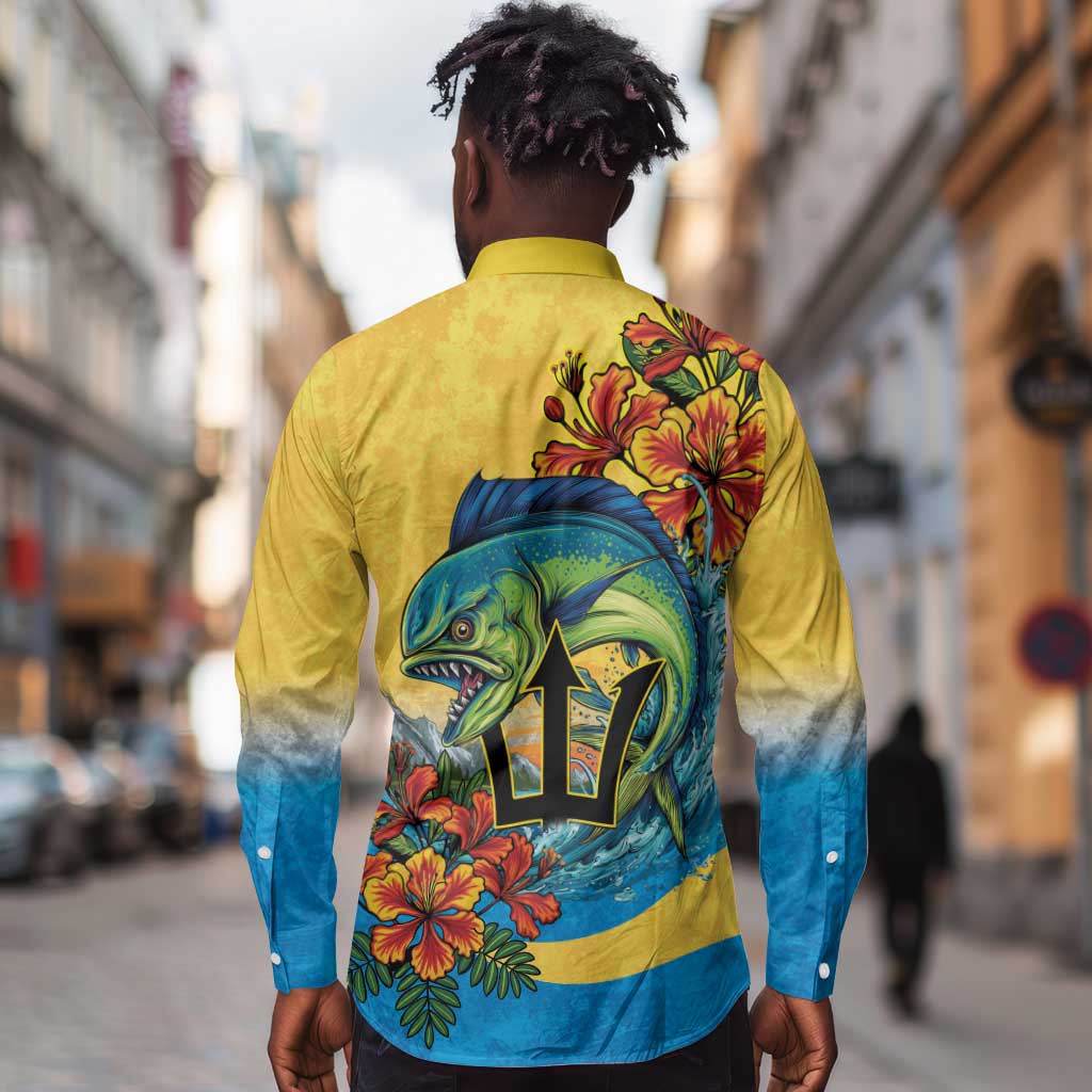 Black Barbadians Mahi-mahi Trident Long Sleeve Button Shirt - African Pride