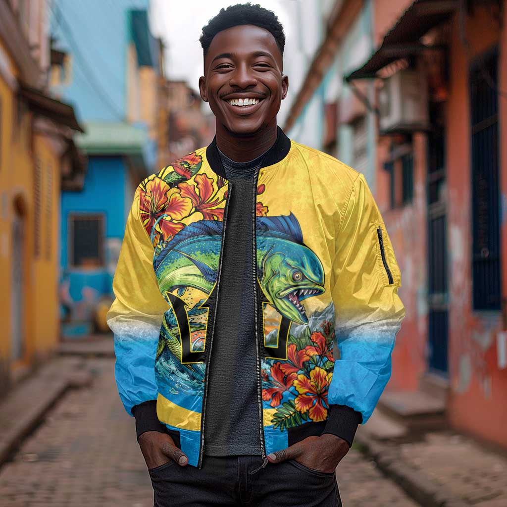 Black Barbadians Mahi-mahi Trident Sleeve Zip Bomber Jacket - African Pride