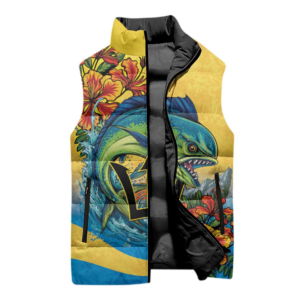 Black Barbadians Mahi-mahi Trident Sleeveless Puffer Jacket