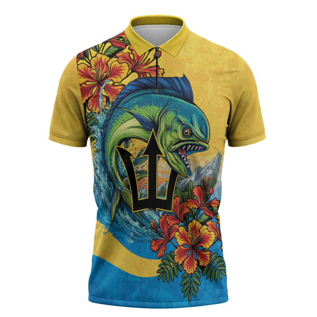 Black Barbadians Mahi-mahi Trident Zipper Polo Shirt
