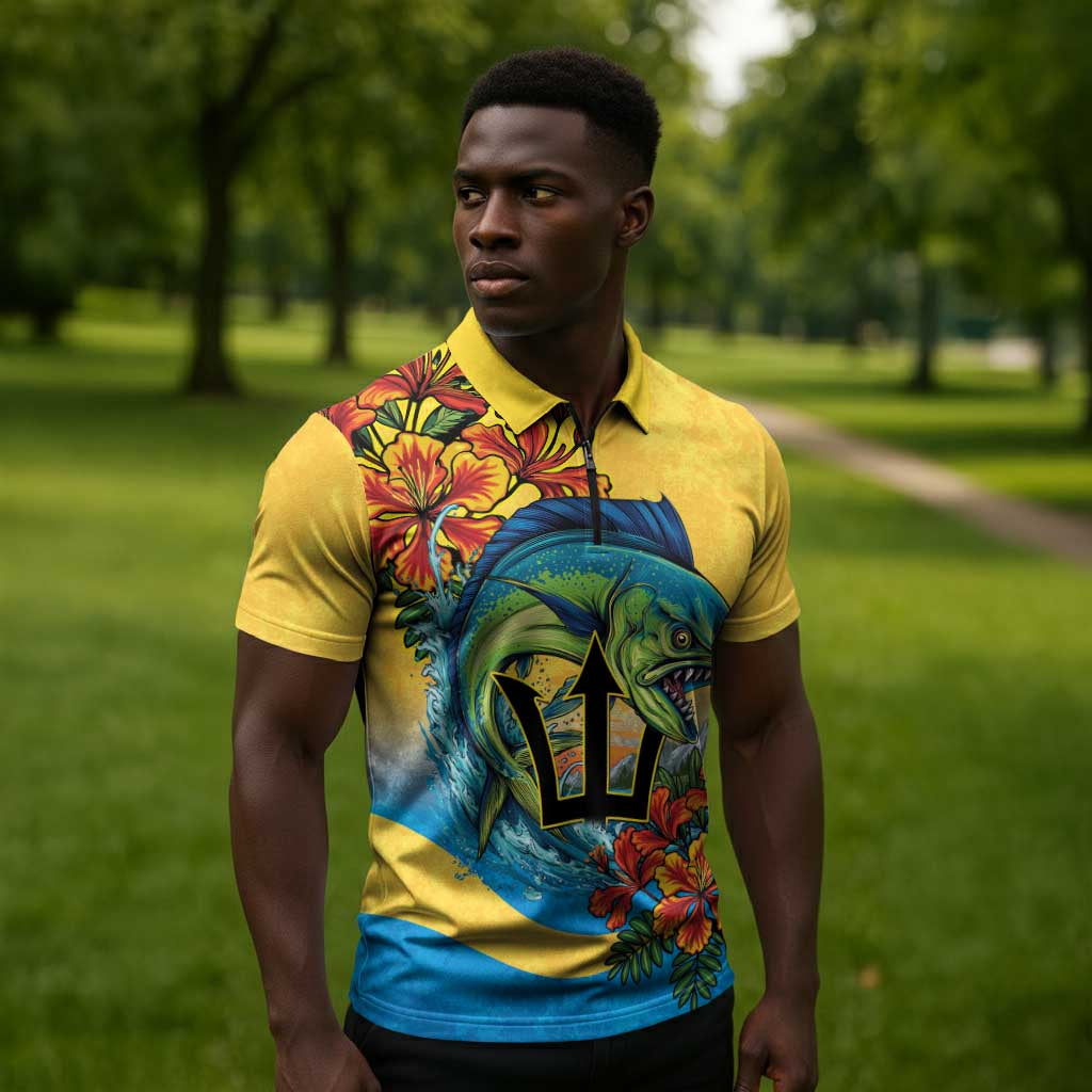 Black Barbadians Mahi-mahi Trident Zipper Polo Shirt