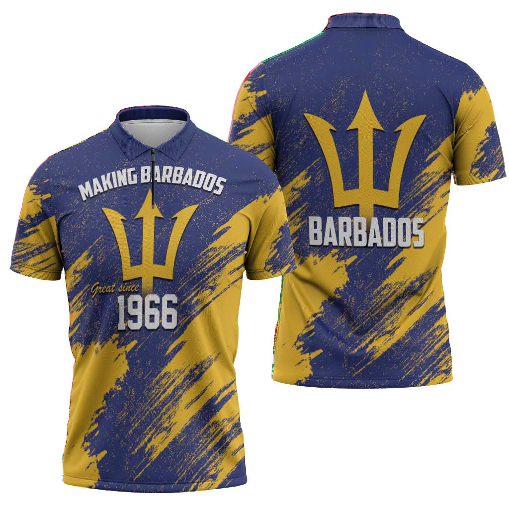 Black Barbadians Pride Est 1966 Zipper Polo Shirt