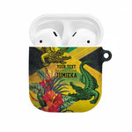 Personalized Black Jamaicans Crocodile AirPods Case Tropical Flowers Grunge Flag