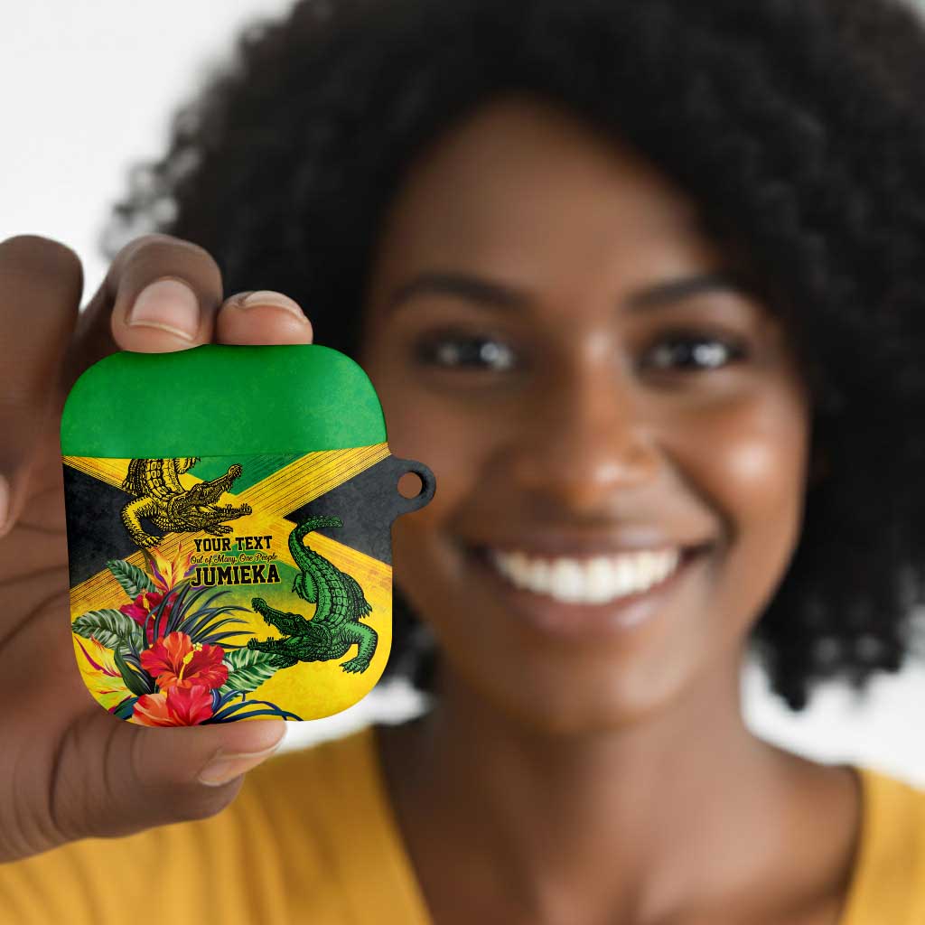 Personalized Black Jamaicans Crocodile AirPods Case Tropical Flowers Grunge Flag