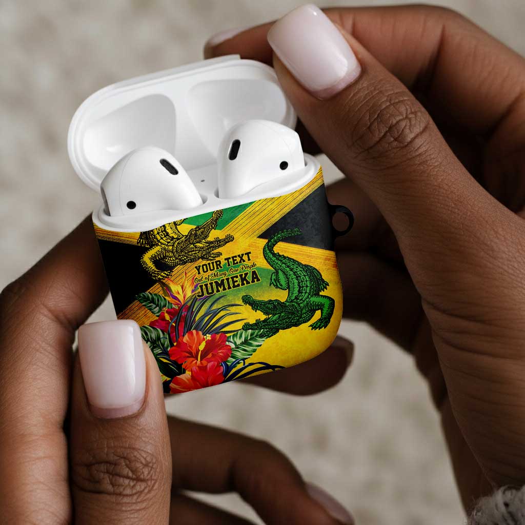 Personalized Black Jamaicans Crocodile AirPods Case Tropical Flowers Grunge Flag