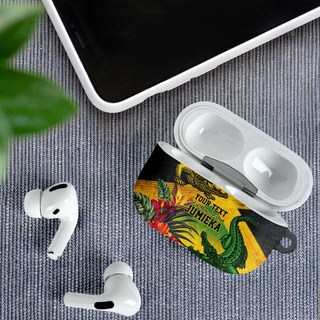 Personalized Black Jamaicans Crocodile AirPods Case Tropical Flowers Grunge Flag