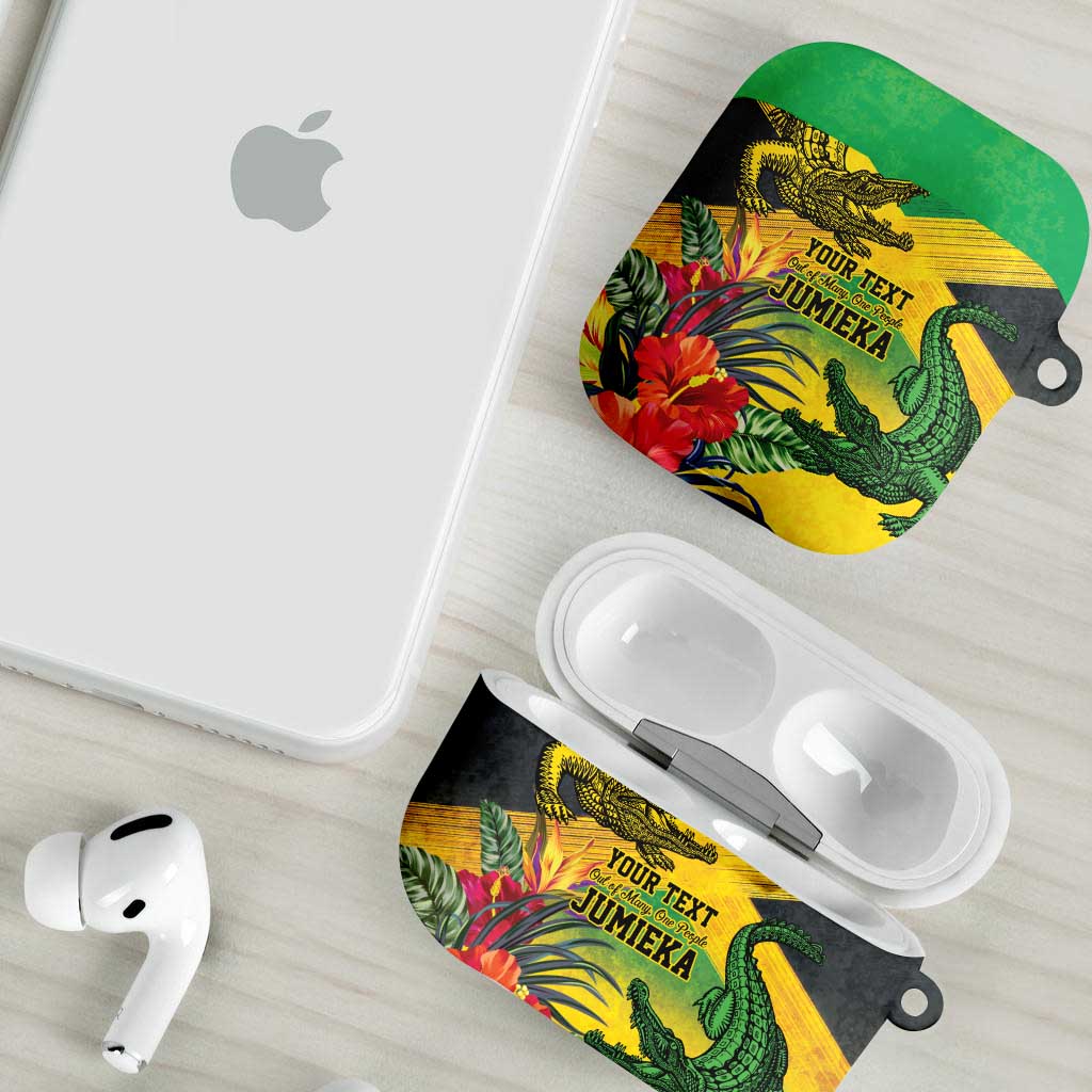 Personalized Black Jamaicans Crocodile AirPods Case Tropical Flowers Grunge Flag