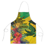 Personalized Black Jamaicans Crocodile Apron Tropical Flowers Grunge Flag