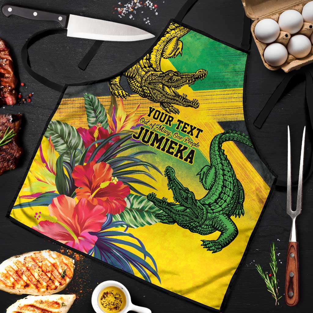 Personalized Black Jamaicans Crocodile Apron Tropical Flowers Grunge Flag