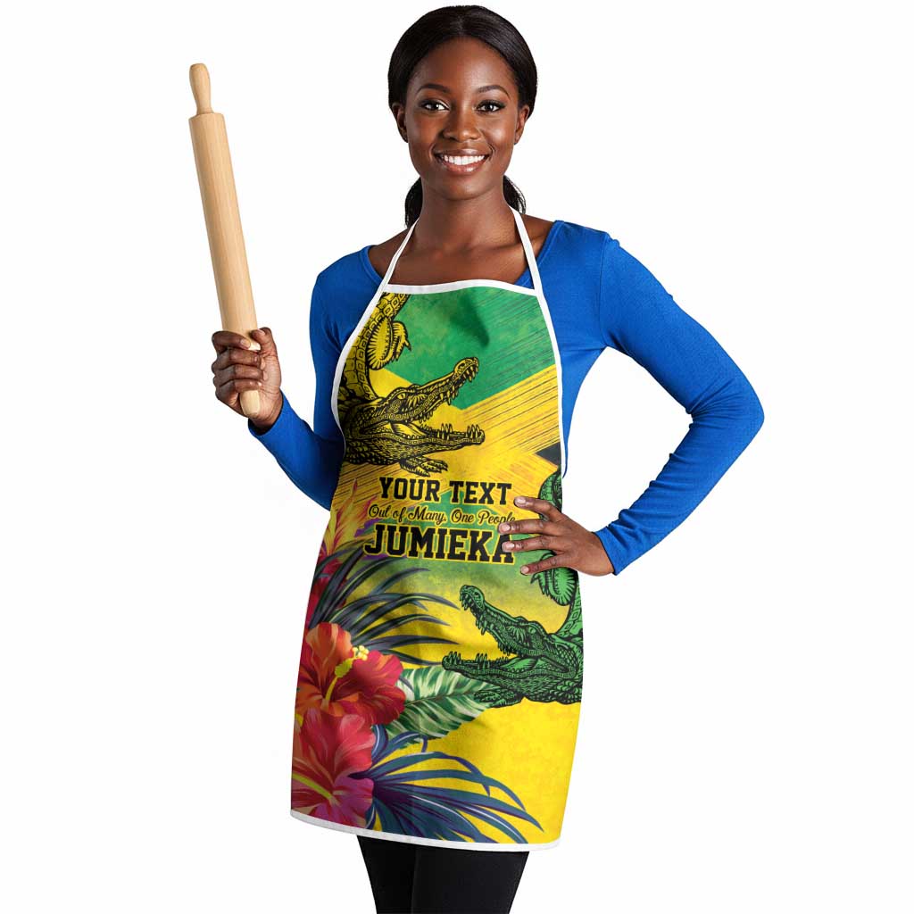 Personalized Black Jamaicans Crocodile Apron Tropical Flowers Grunge Flag