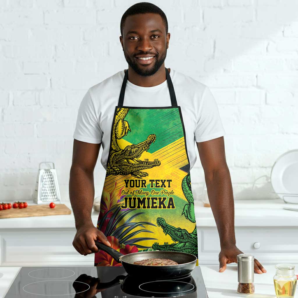 Personalized Black Jamaicans Crocodile Apron Tropical Flowers Grunge Flag