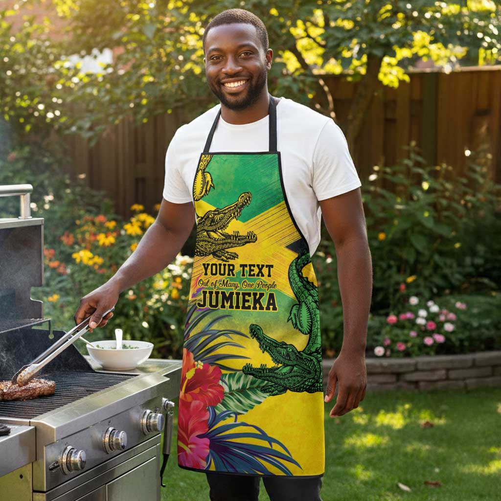 Personalized Black Jamaicans Crocodile Apron Tropical Flowers Grunge Flag