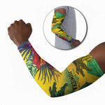 Personalized Black Jamaicans Crocodile Arm Sleeves Tropical Flowers Grunge Flag