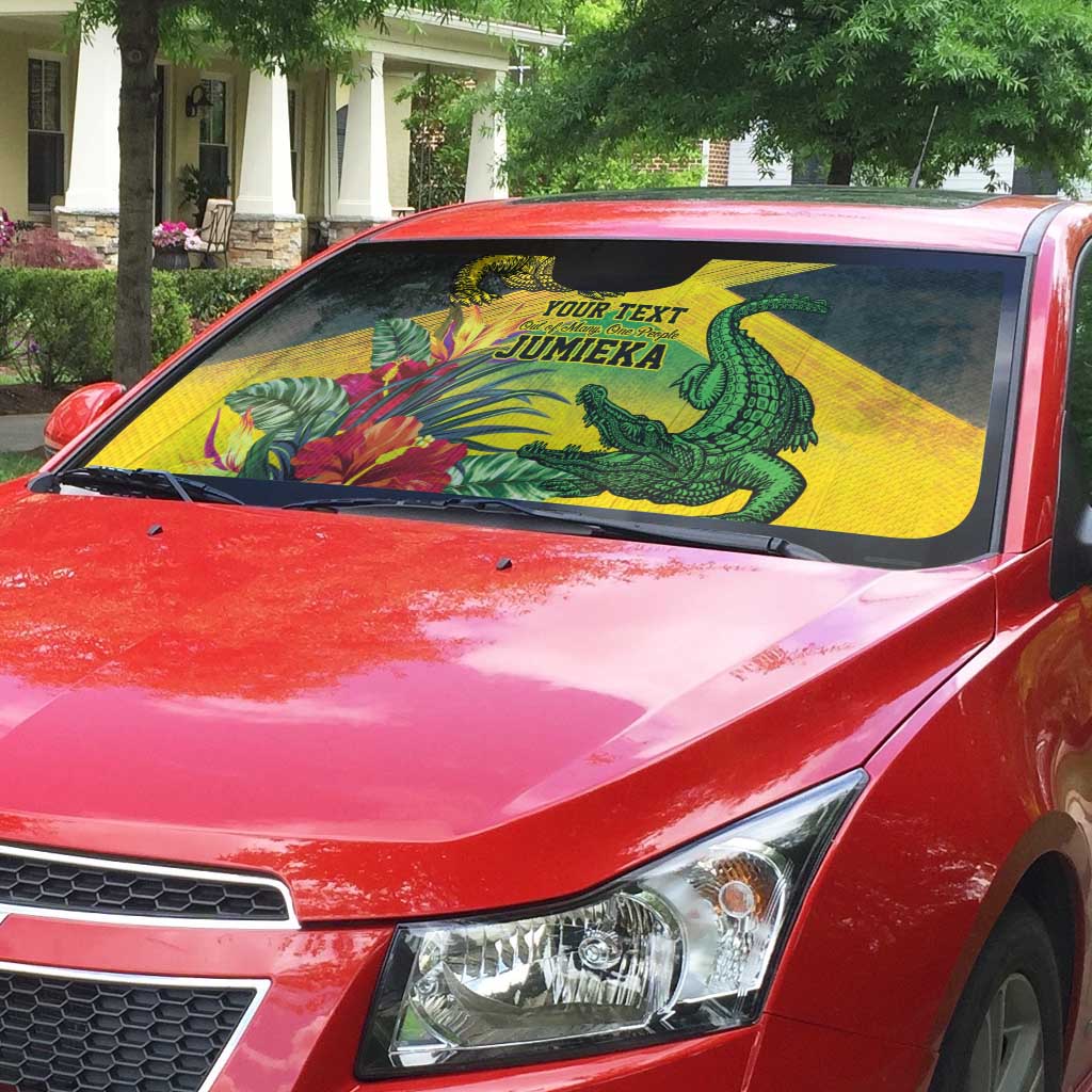 Personalized Black Jamaicans Crocodile Auto Sun Shade Tropical Flowers Grunge Flag