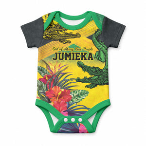 Personalized Black Jamaicans Crocodile Baby Onesie Tropical Flowers Grunge Flag