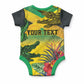 Personalized Black Jamaicans Crocodile Baby Onesie Tropical Flowers Grunge Flag