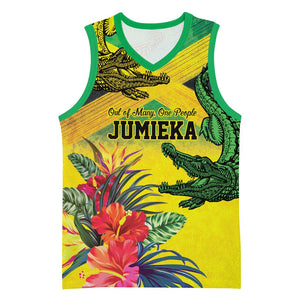 Personalized Black Jamaicans Crocodile Basketball Jersey Tropical Flowers Grunge Flag LT9
