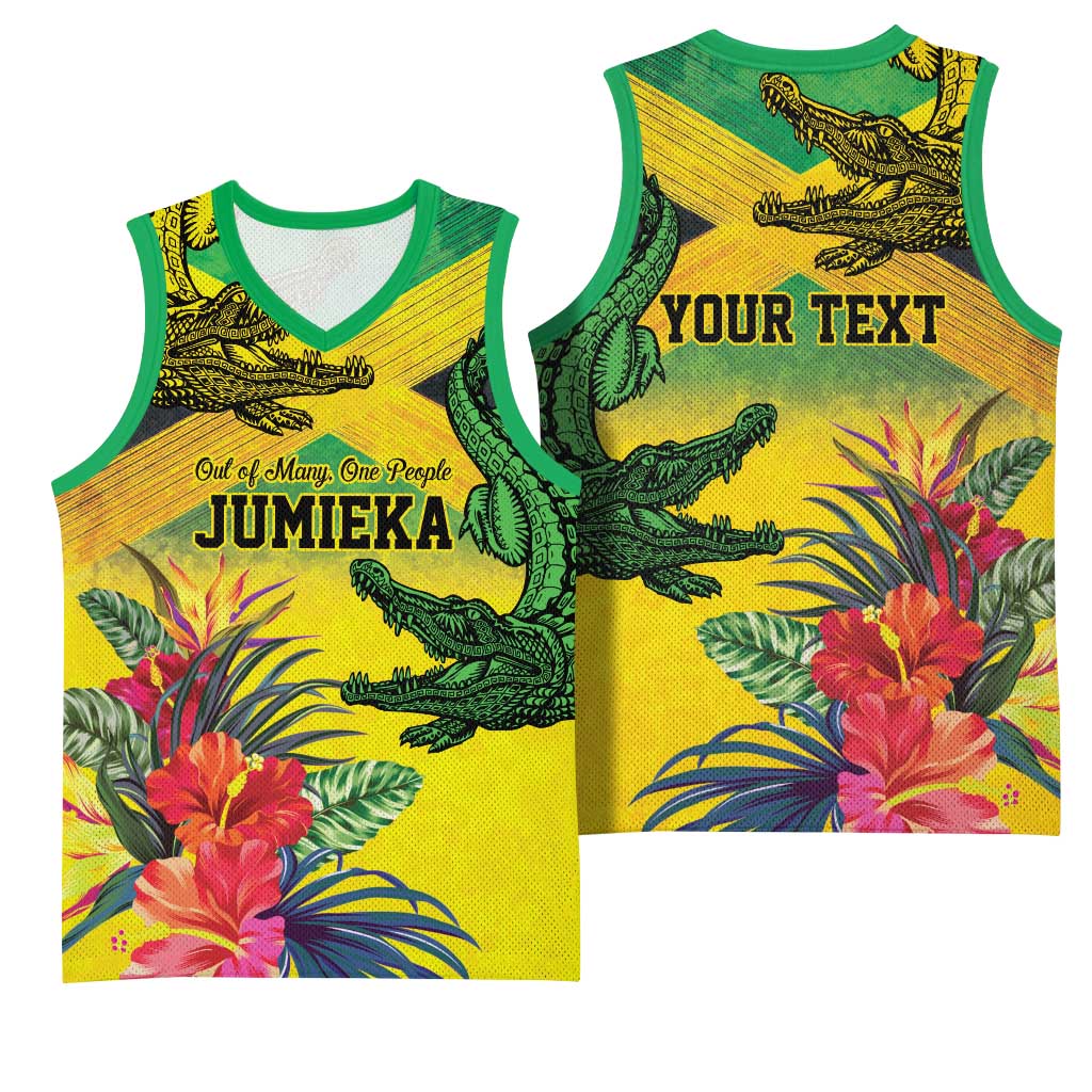 Personalized Black Jamaicans Crocodile Basketball Jersey Tropical Flowers Grunge Flag LT9