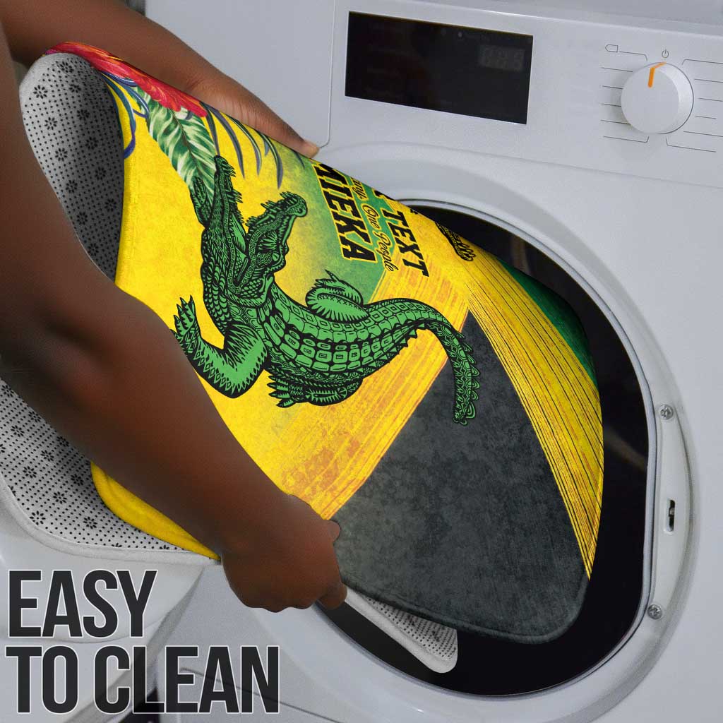 Personalized Black Jamaicans Crocodile Bathroom Set Tropical Flowers Grunge Flag