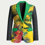 Personalized Black Jamaicans Crocodile Blazer Tropical Flowers Grunge Flag