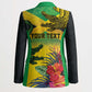 Personalized Black Jamaicans Crocodile Blazer Tropical Flowers Grunge Flag