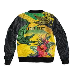 Personalized Black Jamaicans Crocodile Bomber Jacket Tropical Flowers Grunge Flag - African Pride