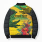 Personalized Black Jamaicans Crocodile Bomber Puffer Jacket Tropical Flowers Grunge Flag