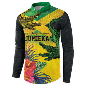 Personalized Black Jamaicans Crocodile Button Sweatshirt Tropical Flowers Grunge Flag