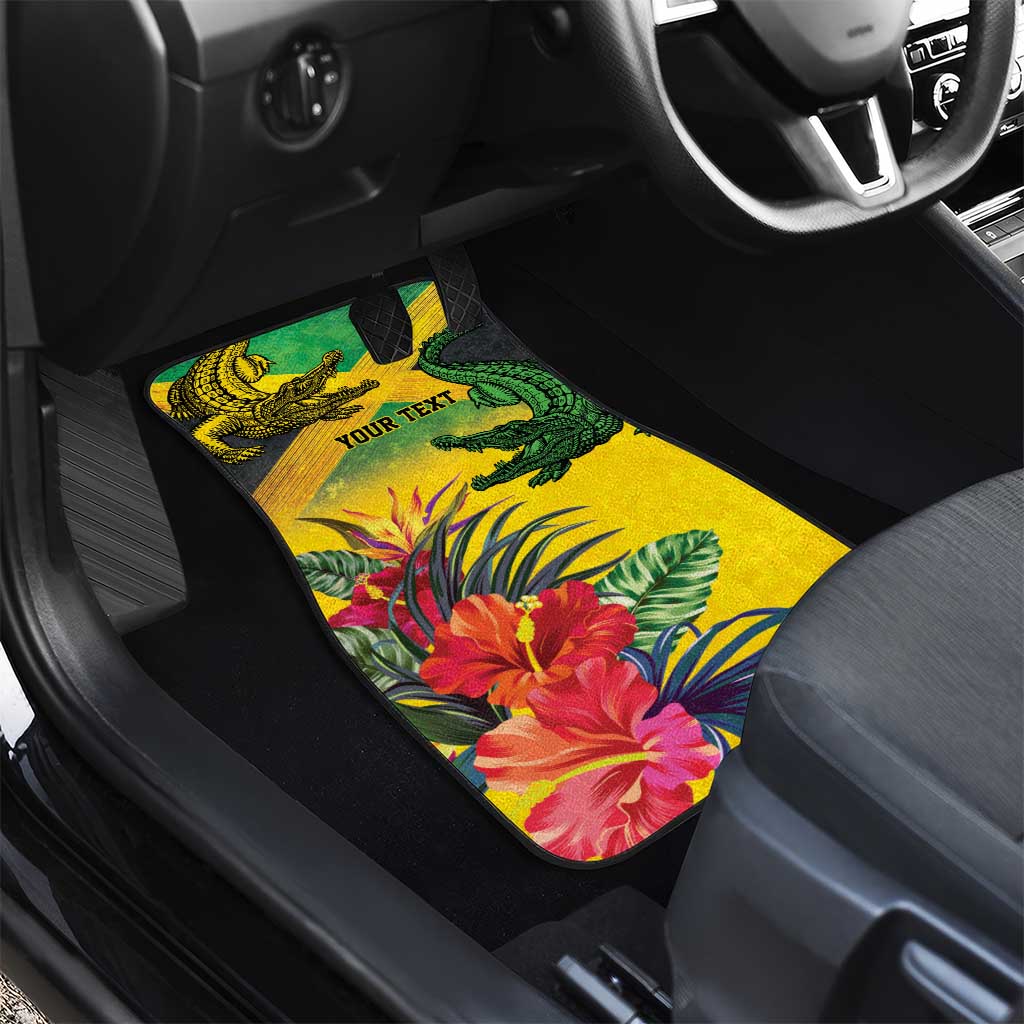 Personalized Black Jamaicans Crocodile Car Mats Tropical Flowers Grunge Flag - African Pride