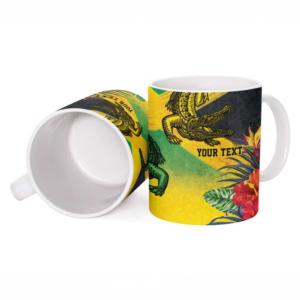 Personalized Black Jamaicans Crocodile Ceramic Mug Tropical Flowers Grunge Flag