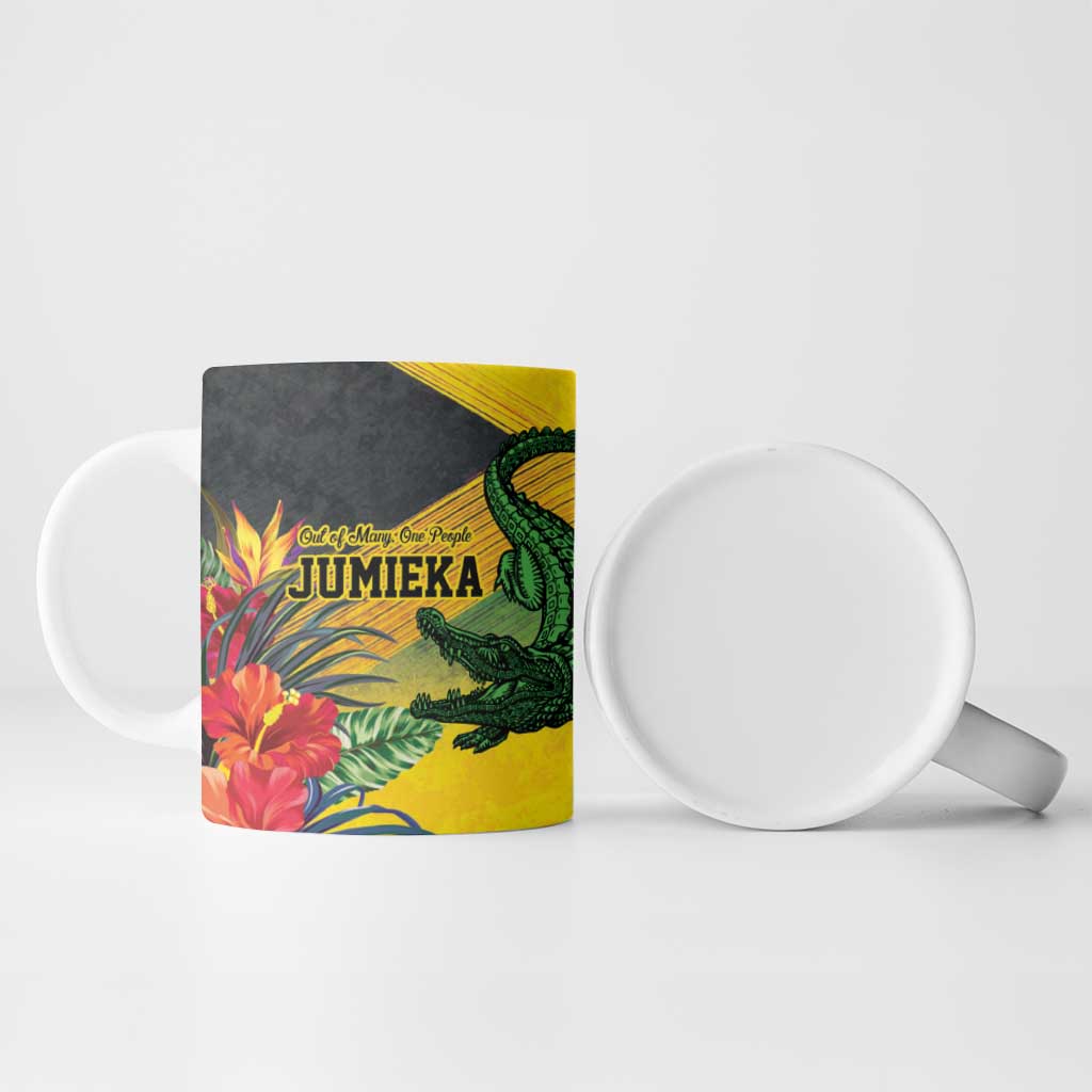 Personalized Black Jamaicans Crocodile Ceramic Mug Tropical Flowers Grunge Flag