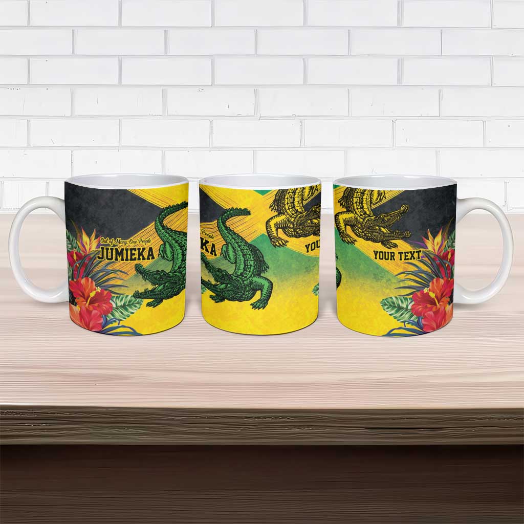 Personalized Black Jamaicans Crocodile Ceramic Mug Tropical Flowers Grunge Flag