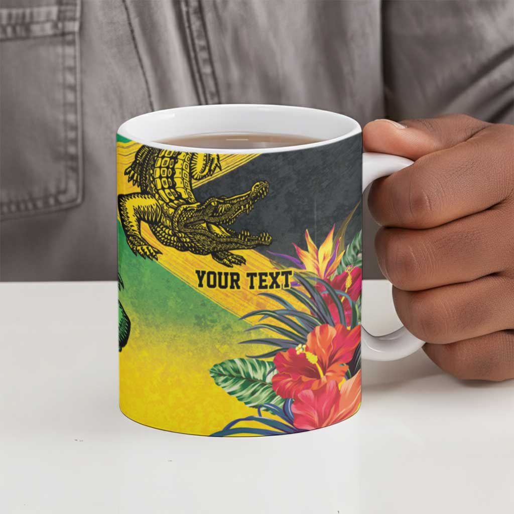 Personalized Black Jamaicans Crocodile Ceramic Mug Tropical Flowers Grunge Flag