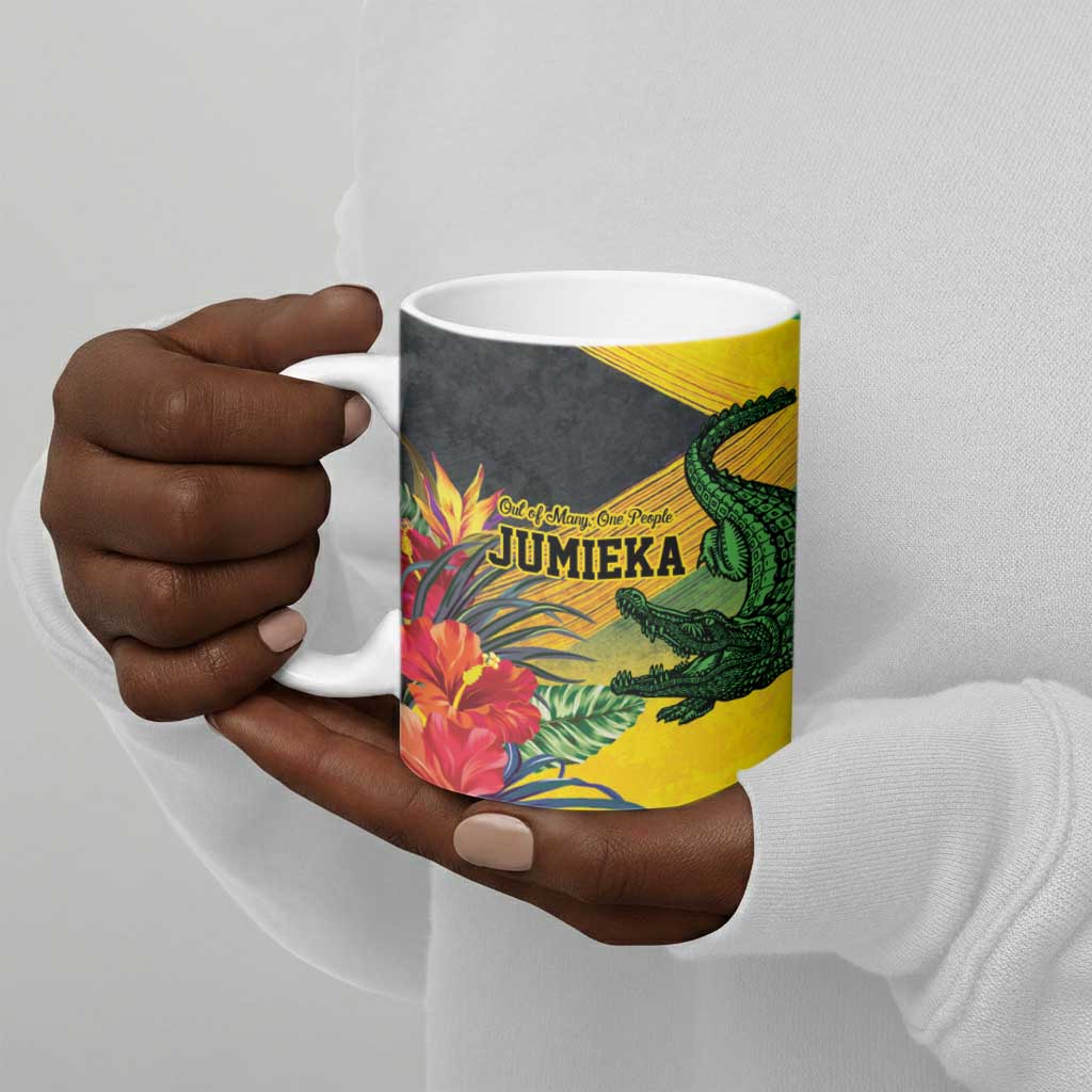 Personalized Black Jamaicans Crocodile Ceramic Mug Tropical Flowers Grunge Flag