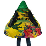 Personalized Black Jamaicans Crocodile Cloak Tropical Flowers Grunge Flag