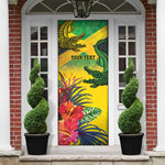 Personalized Black Jamaicans Crocodile Door Cover Tropical Flowers Grunge Flag