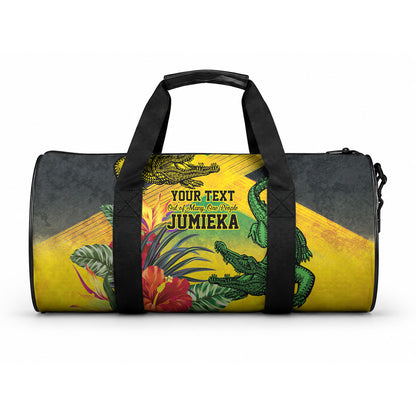 Personalized Black Jamaicans Crocodile Duffle Bag Tropical Flowers Grunge Flag
