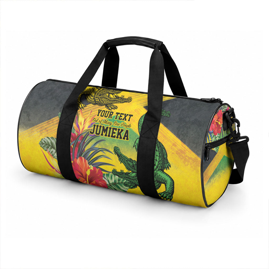 Personalized Black Jamaicans Crocodile Duffle Bag Tropical Flowers Grunge Flag