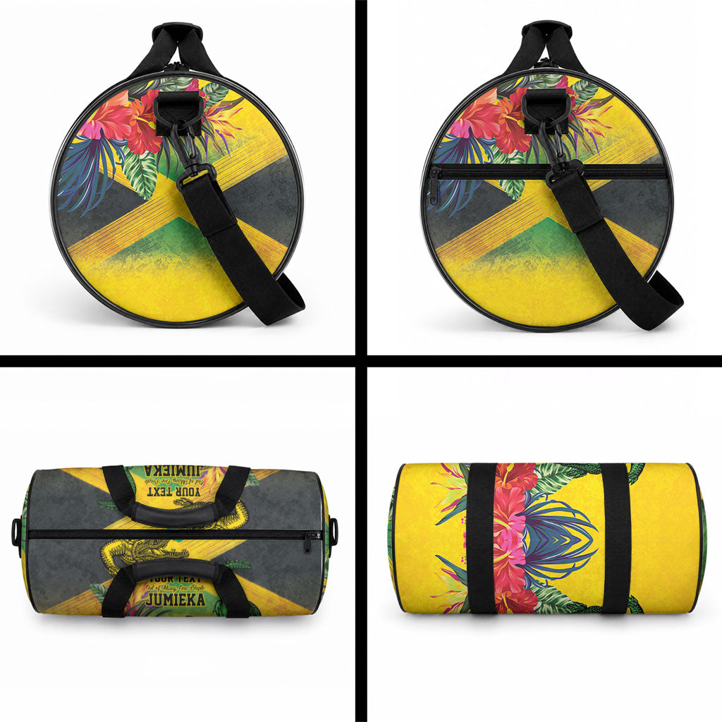 Personalized Black Jamaicans Crocodile Duffle Bag Tropical Flowers Grunge Flag