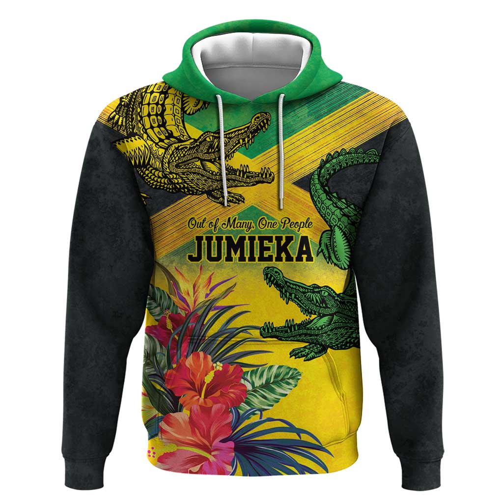 Personalized Black Jamaicans Crocodile Hoodie Tropical Flowers Grunge Flag - African Pride