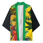Personalized Black Jamaicans Crocodile Kimono Tropical Flowers Grunge Flag