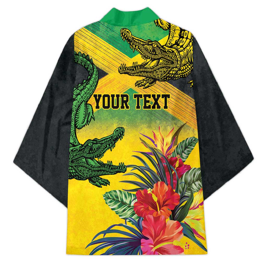 Personalized Black Jamaicans Crocodile Kimono Tropical Flowers Grunge Flag