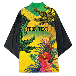 Personalized Black Jamaicans Crocodile Kimono Tropical Flowers Grunge Flag