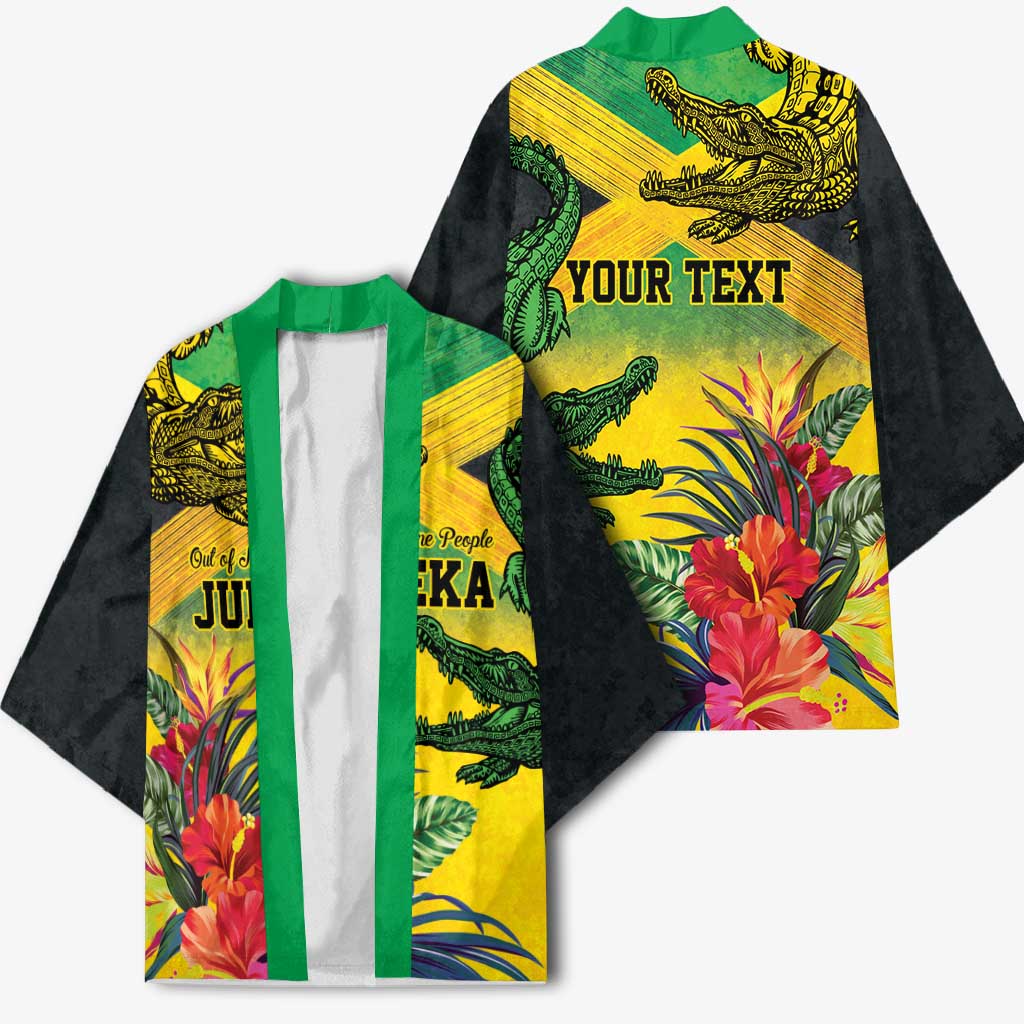 Personalized Black Jamaicans Crocodile Kimono Tropical Flowers Grunge Flag